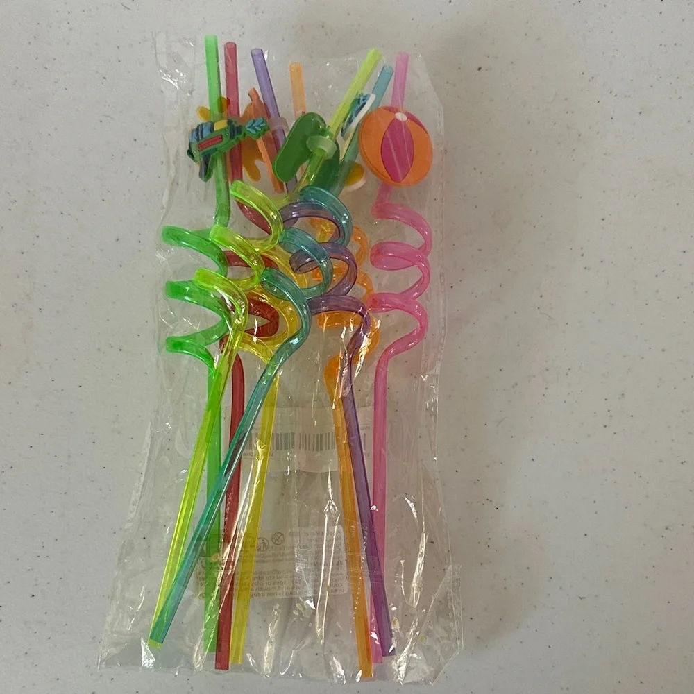 Colorful Tropical Twist Plastic Straws – Party Drink Set of 8